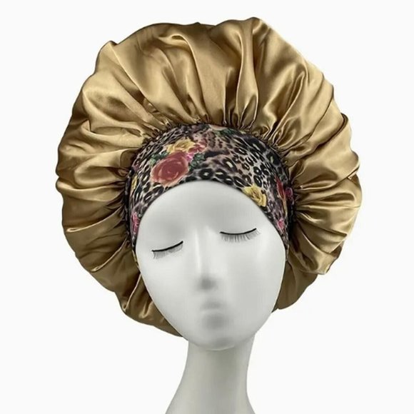 Women Satiny Bonnets for Sleeping Gold with Floral Band - Picture 1 of 1